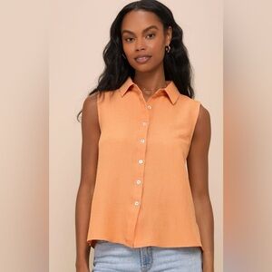 Lulus Orange Textured Sleeveless Button Up Top Large